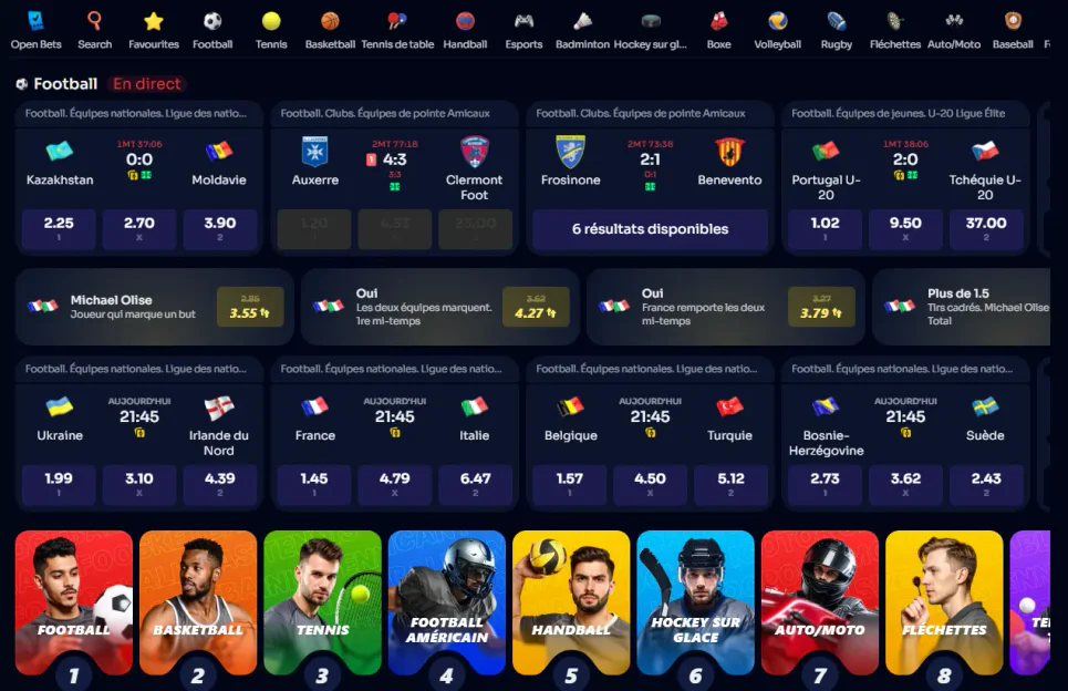BangaWin Casino plateforme de paris sportifs avec événements en direct et cotes